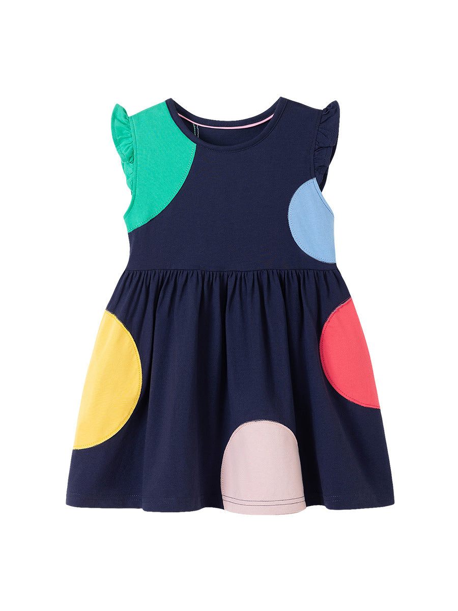 Girls Colourblocked Cotton A-Line Midi Dress