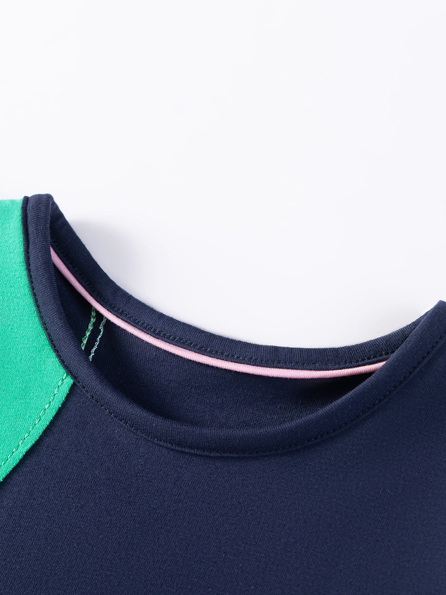 Girls Colourblocked Cotton A-Line Midi Dress