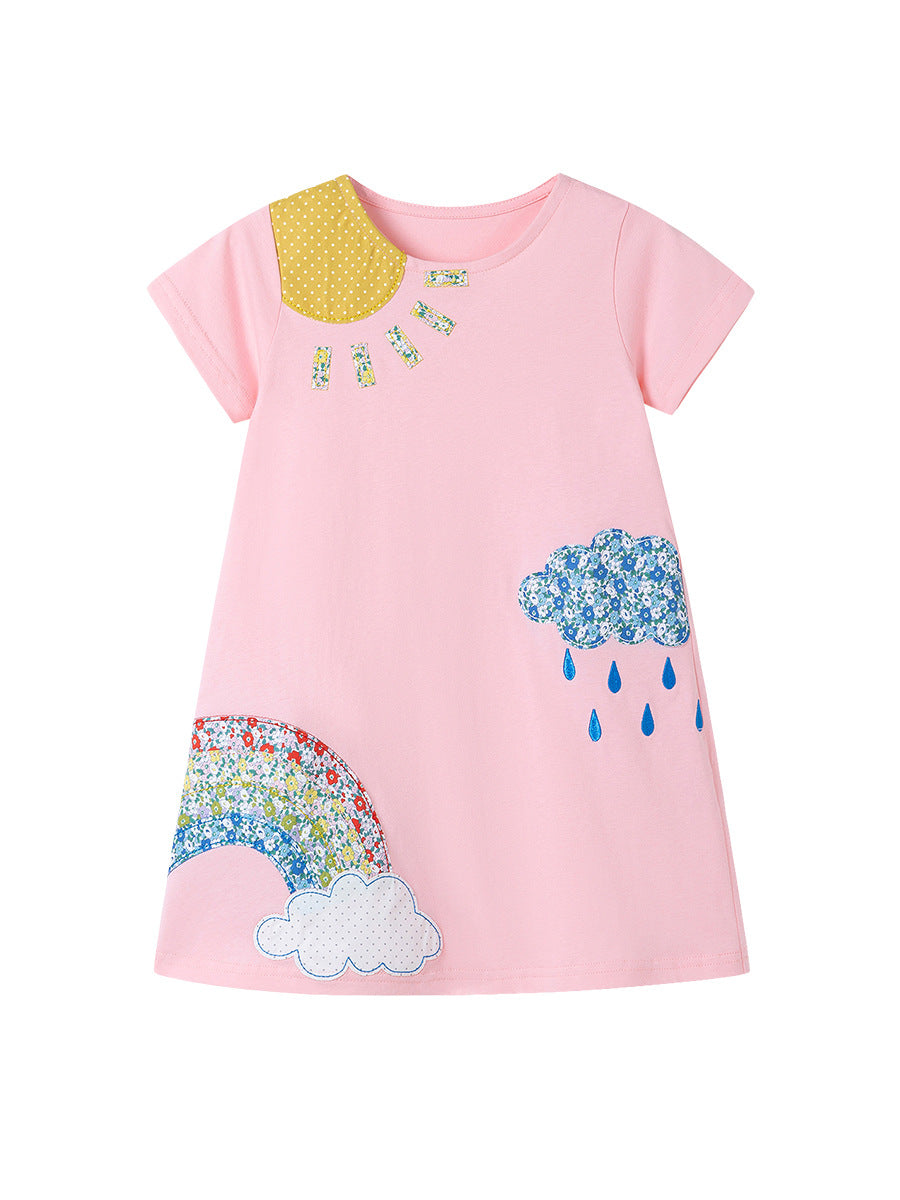 Girls Printed Cotton A-Line Midi Dress