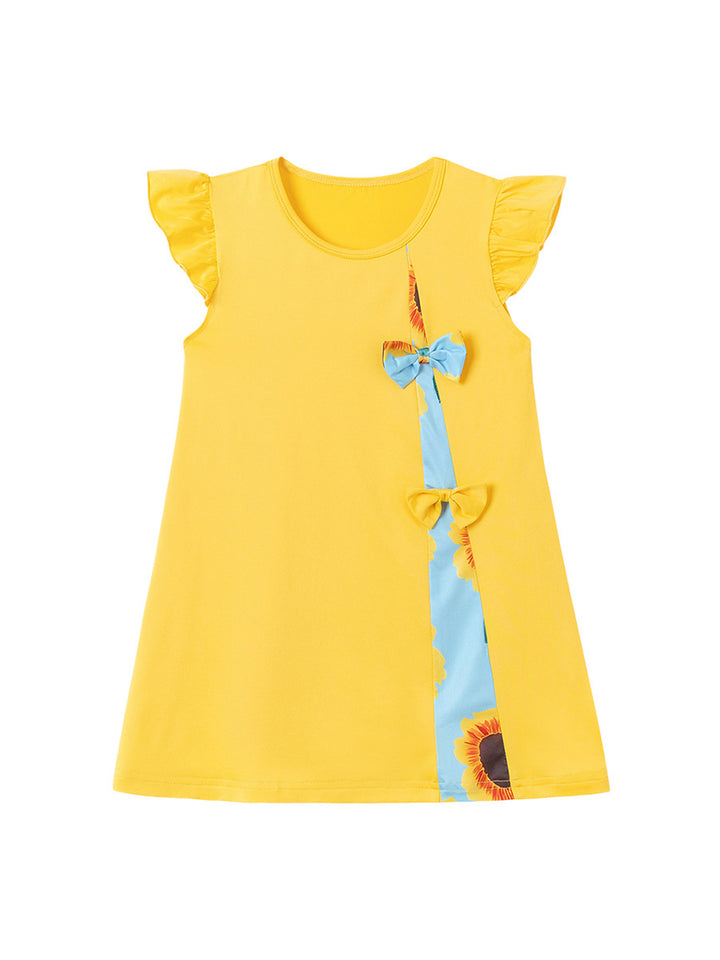 Girls Graphic Printed Bow A-Line Dress