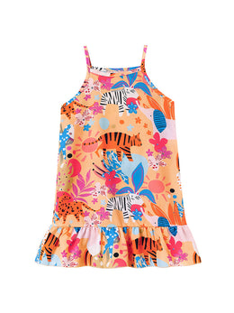 Girls Abstract Printed Shoulder Straps A-Line Mini Dress