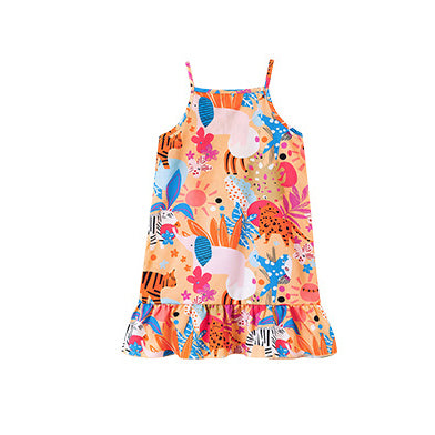 Girls Abstract Printed Shoulder Straps A-Line Mini Dress