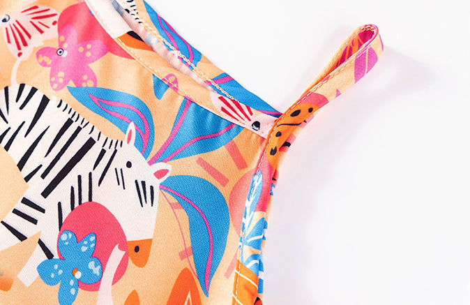 Girls Abstract Printed Shoulder Straps A-Line Mini Dress