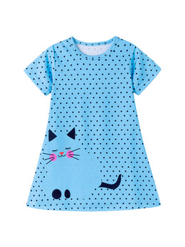 Girls Polka Dots Printed Round Neck A-Line Knee Length Dress