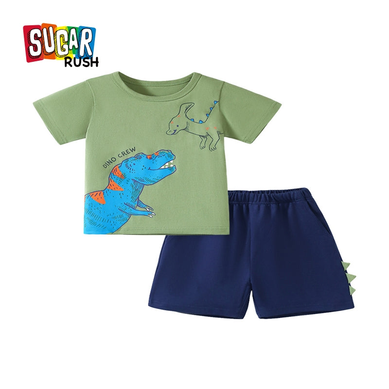 Boys Cartoon Printed Pure Cotton Round Neck T-shirt & Trousers