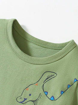 Boys Cartoon Printed Pure Cotton Round Neck T-shirt & Trousers