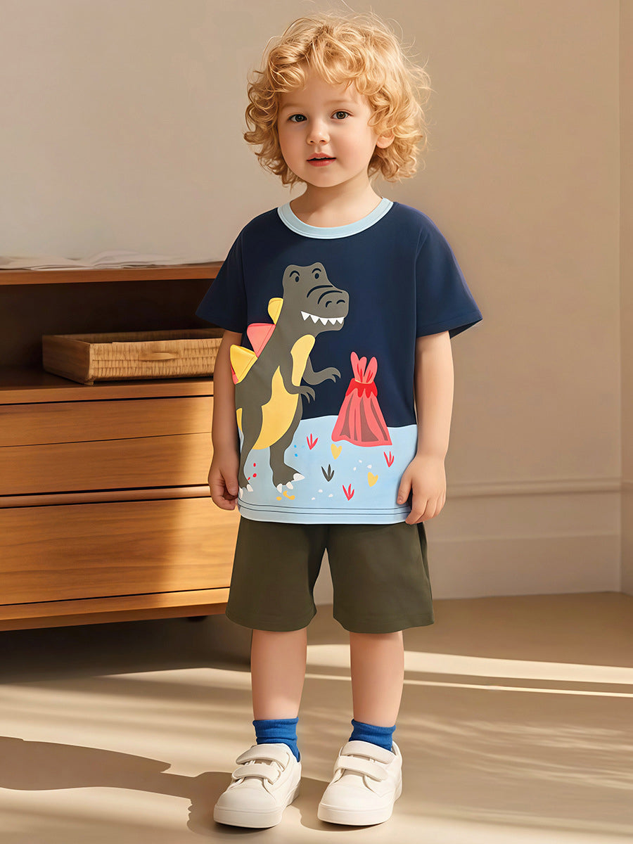 Boys Graphic Printed Pure Cotton T-shirt With Shorts