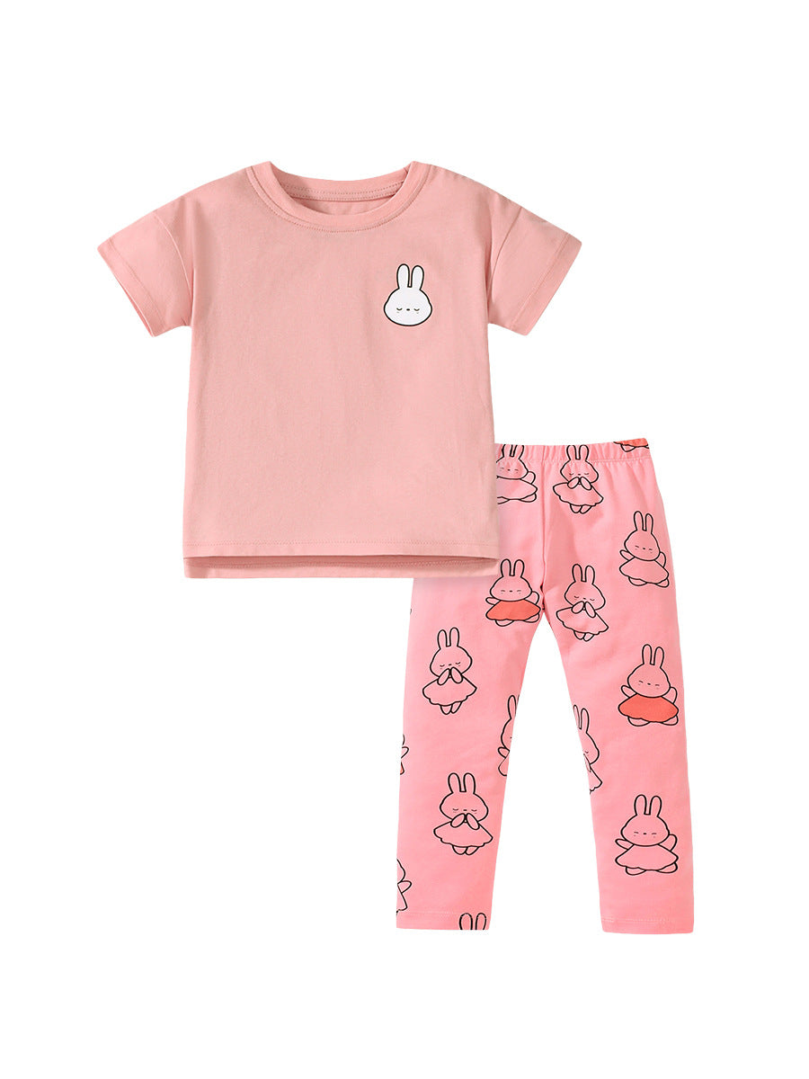 Girls Pink Printed Pure Cotton T-shirt with Pyjamas