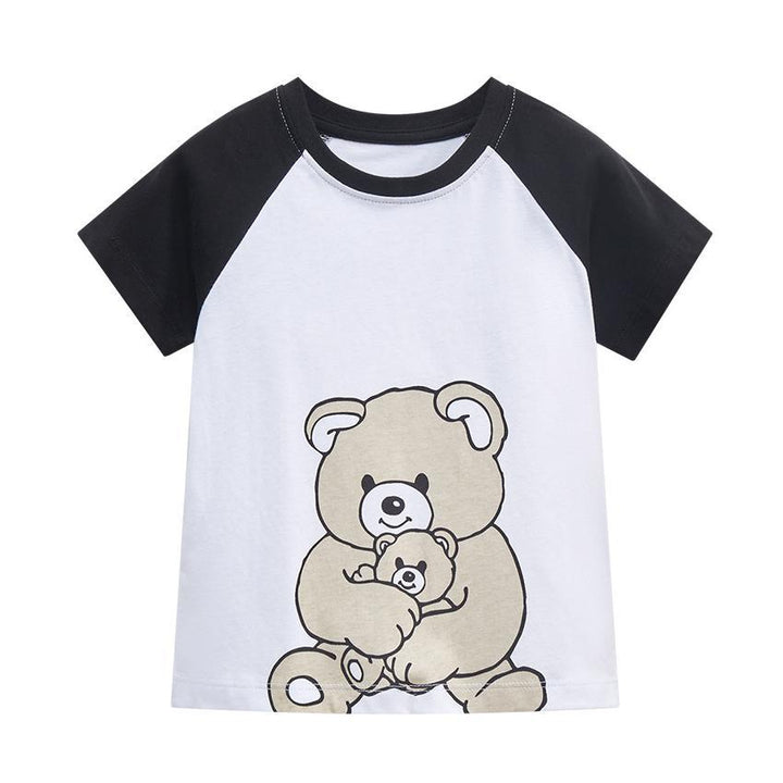Kids White Printed Cotton Regular Fit Round Neck T-shirt