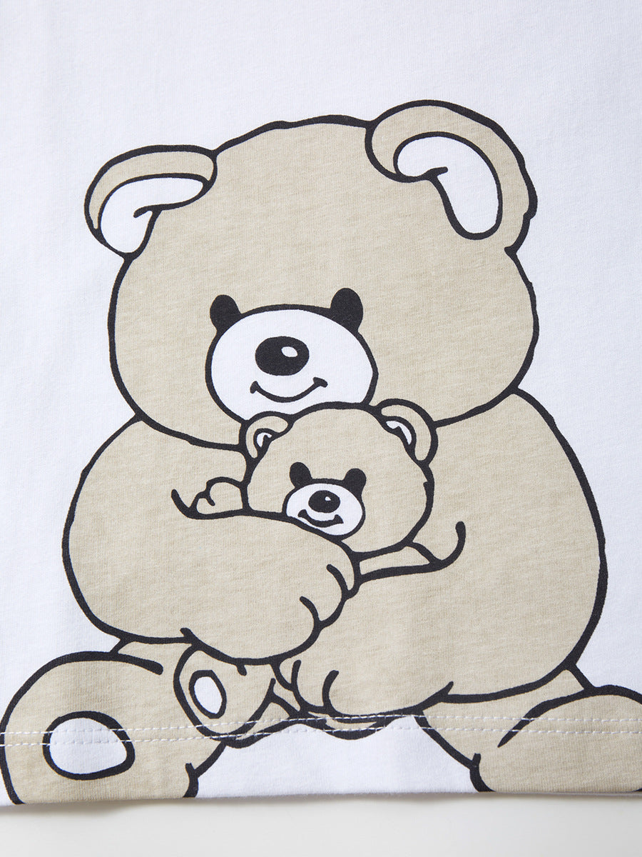 Kids White Printed Cotton Regular Fit Round Neck T-shirt