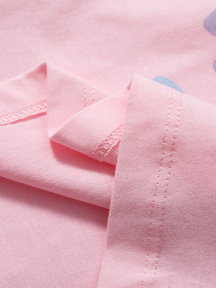 Girls Cotton Floral Printed Regular Fit Round Neck T-shirt