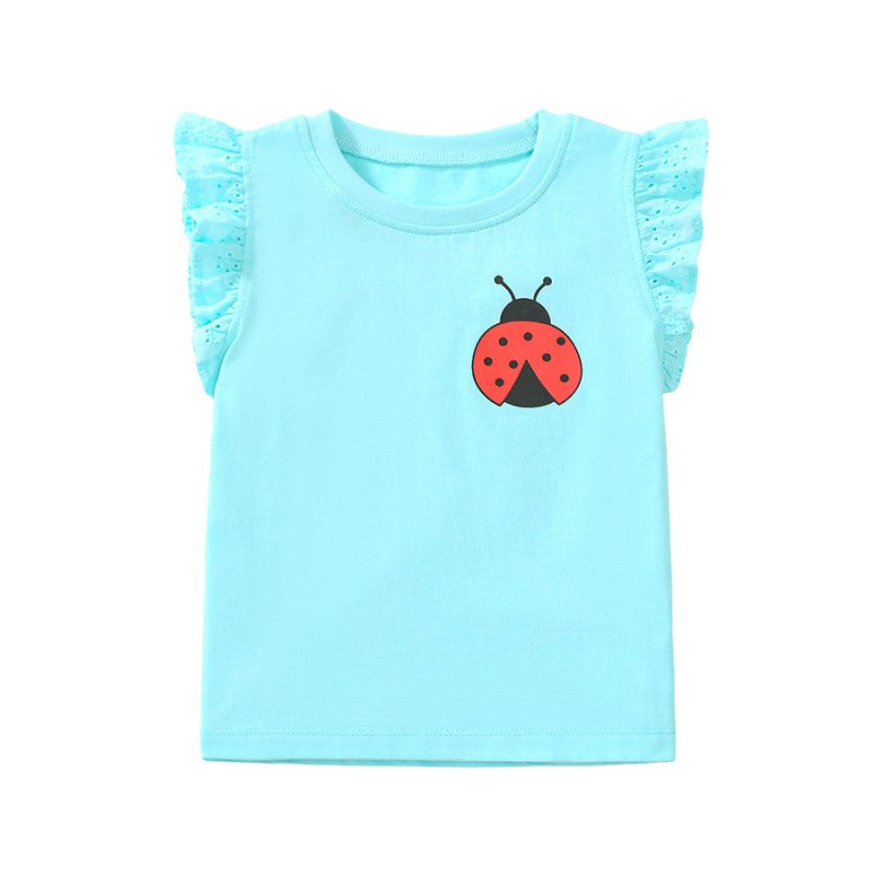 Blue Flutter Sleeve Cotton Top
