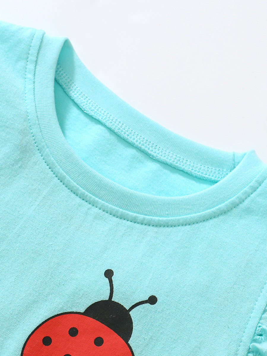 Blue Flutter Sleeve Cotton Top