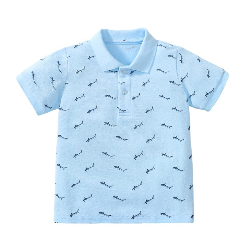 Boys Conversational Printed Cotton Polo Collar T-Shirt