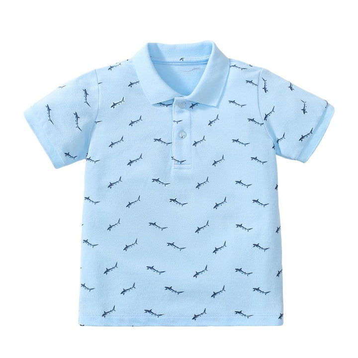 Boys Conversational Printed Cotton Polo Collar T-Shirt