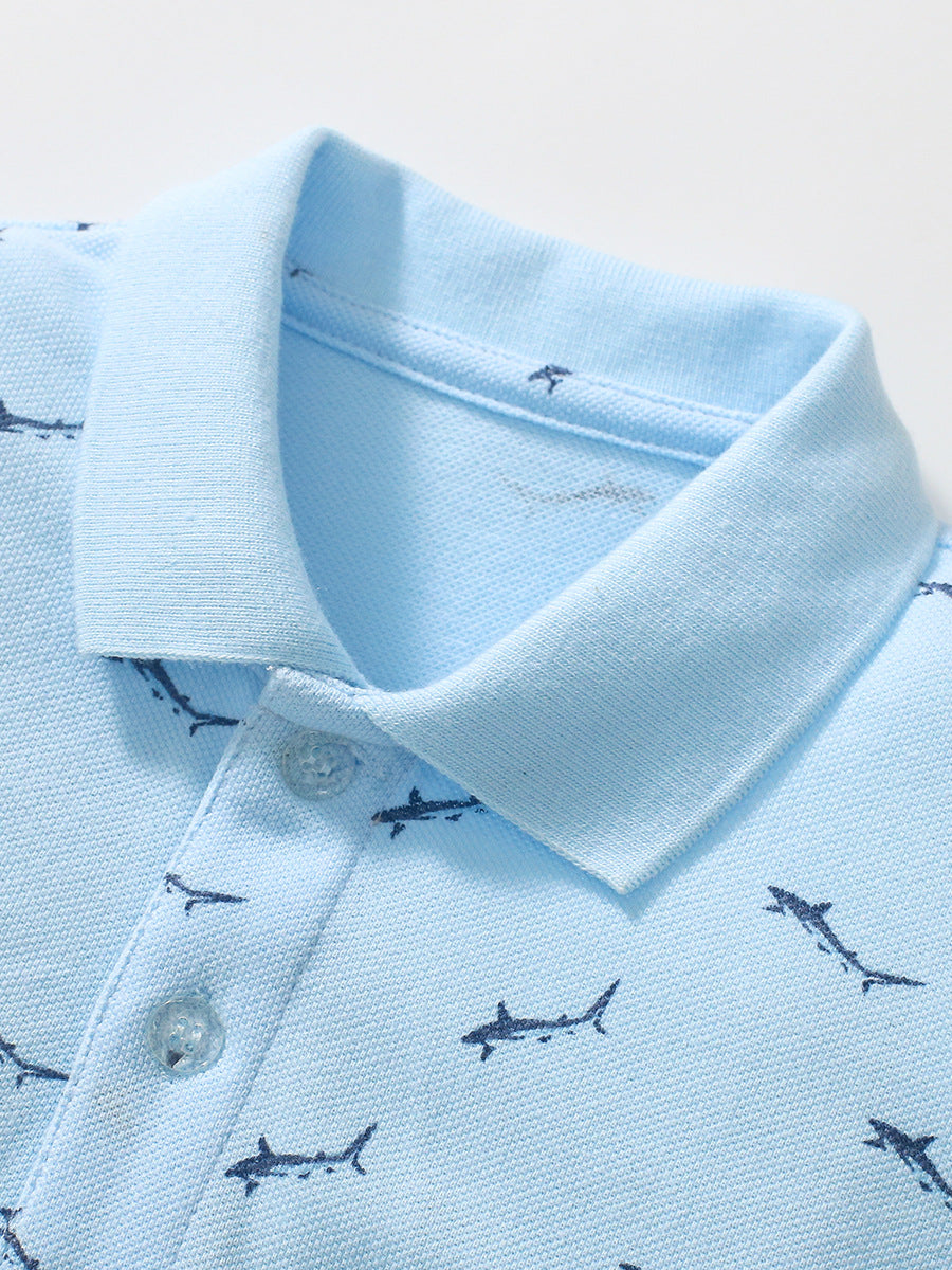 Boys Conversational Printed Cotton Polo Collar T-Shirt