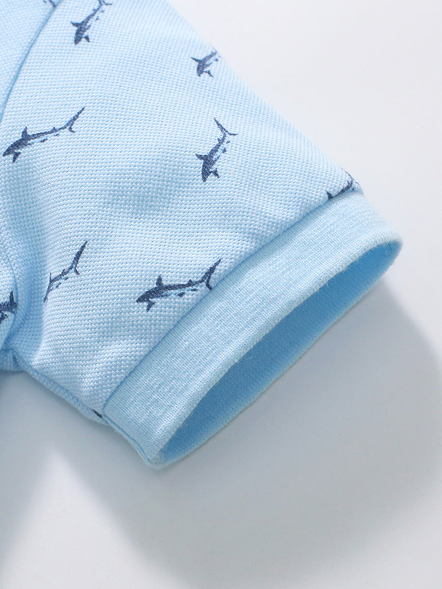 Boys Conversational Printed Cotton Polo Collar T-Shirt