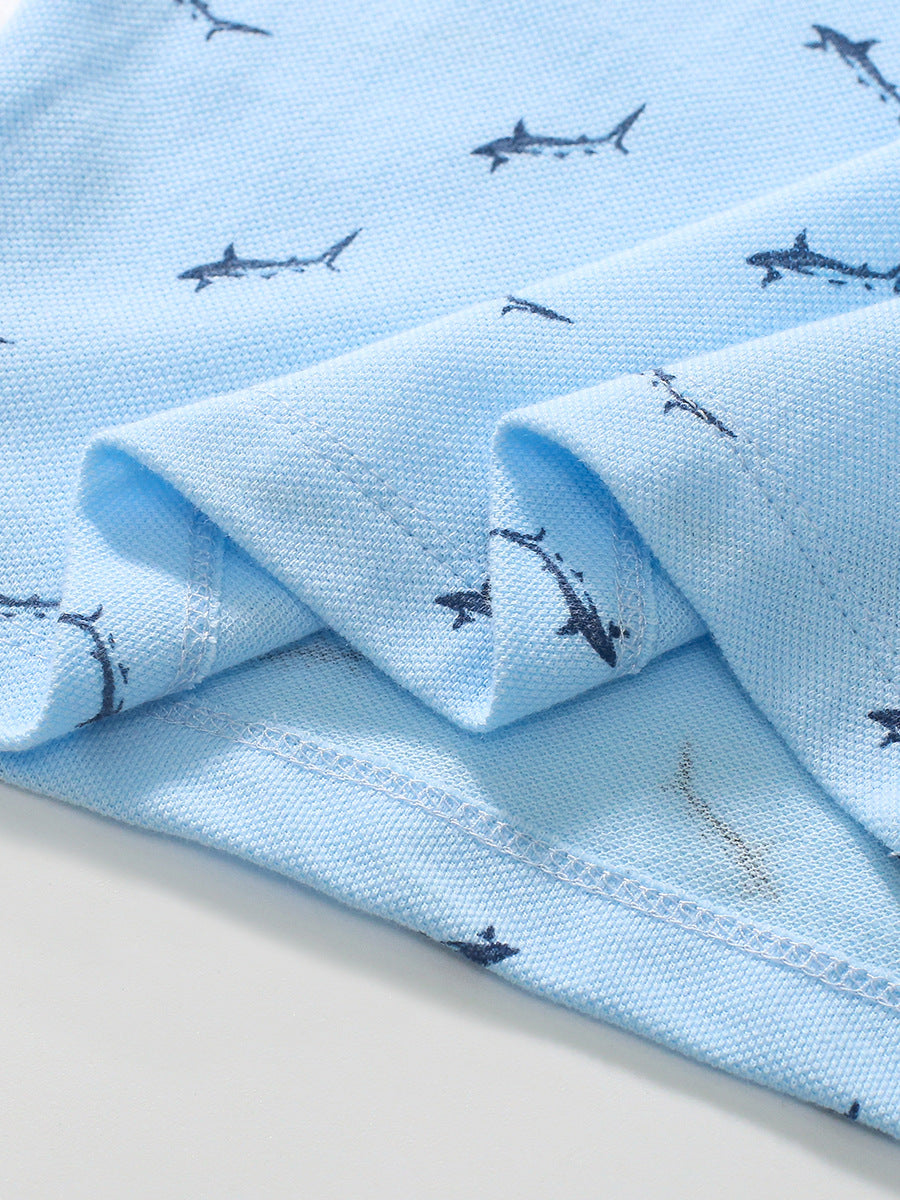 Boys Conversational Printed Cotton Polo Collar T-Shirt