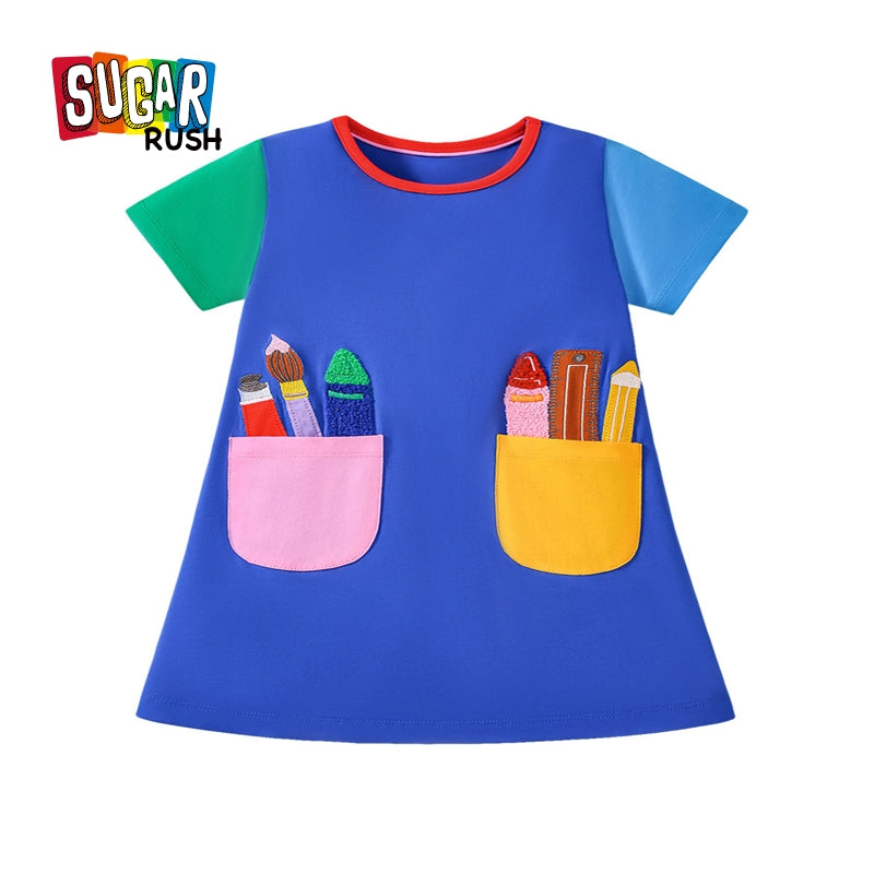 Girls Applique A-line Mini Dress