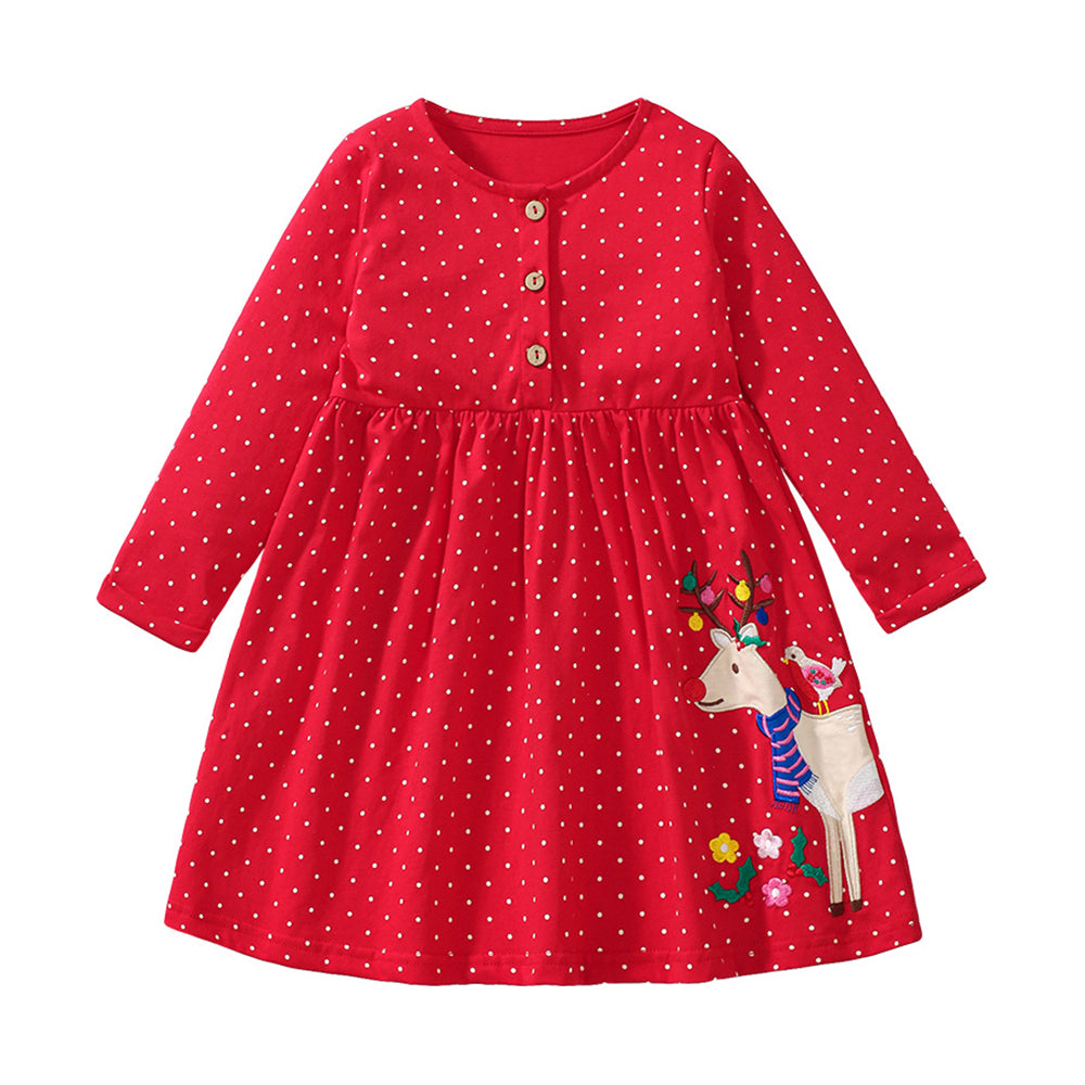 Girls Polka Dot Printed A-Line Midi Dress