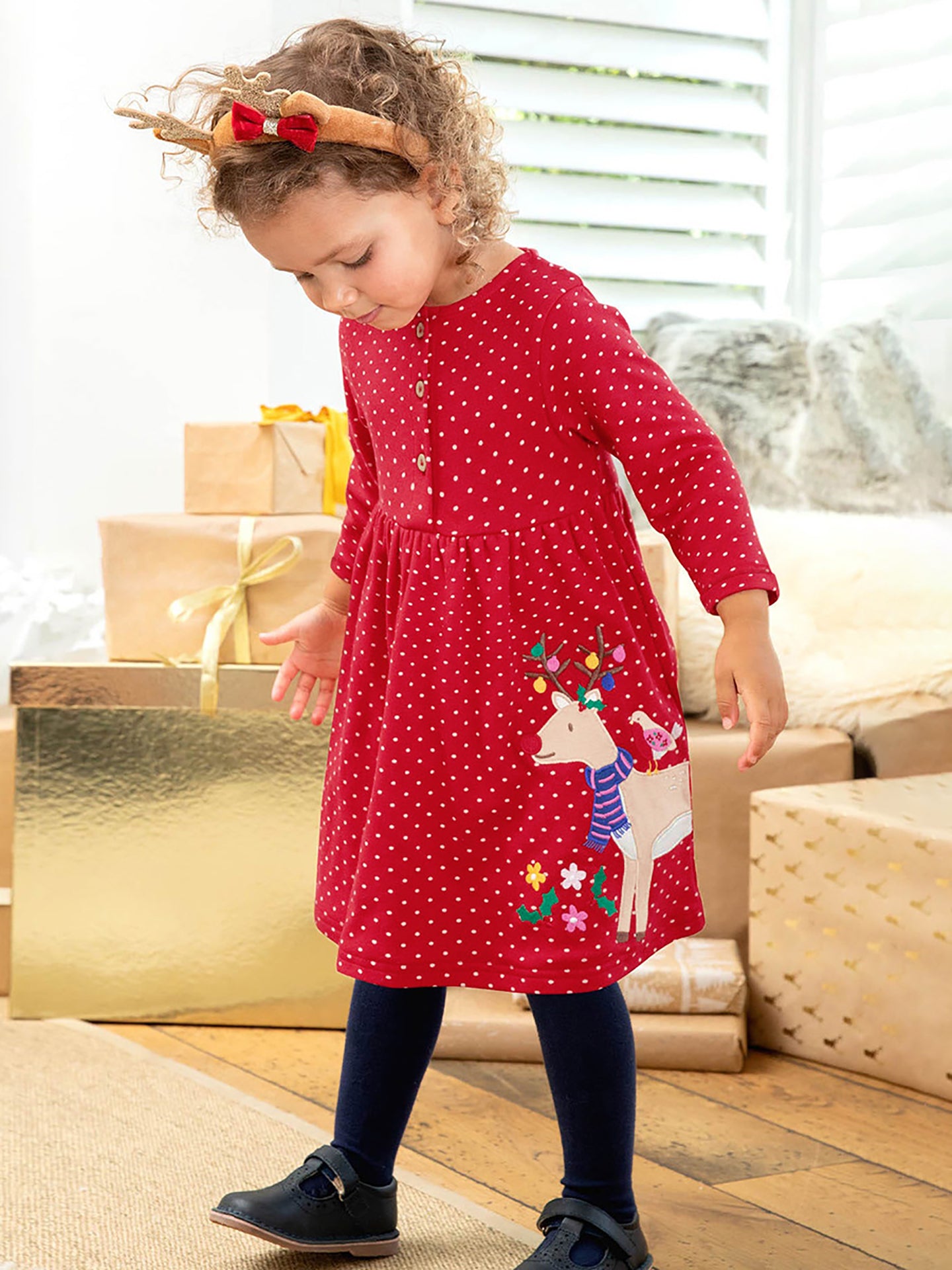Girls Polka Dot Printed A-Line Midi Dress