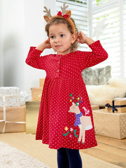 Girls Polka Dot Printed A-Line Midi Dress