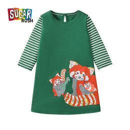 Girls Striped A-Line Midi Dress