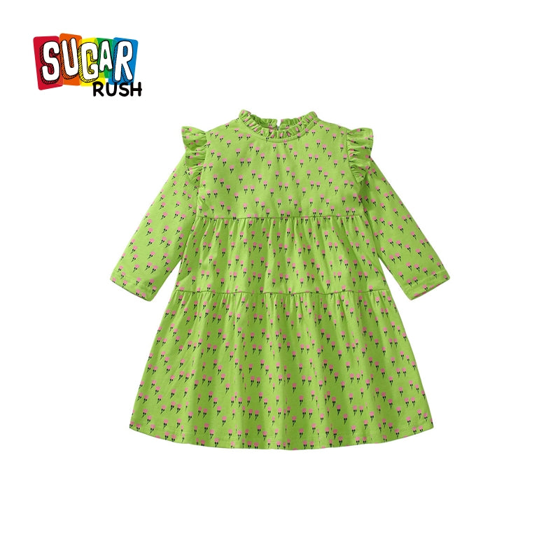 Girls Floral Printed Cotton A-Line Knee Length Dress