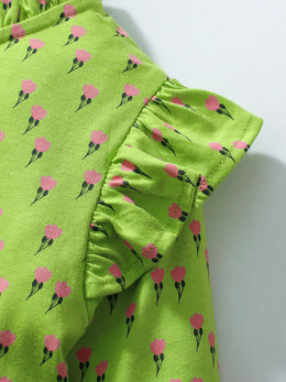 Girls Floral Printed Cotton A-Line Knee Length Dress