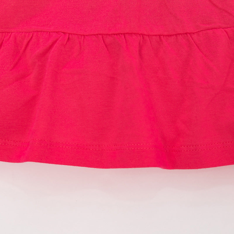 Girls Red Graphic Embroidered Sleeveless Tiered Cotton A-Line Dress