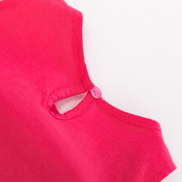 Girls Red Graphic Embroidered Sleeveless Tiered Cotton A-Line Dress