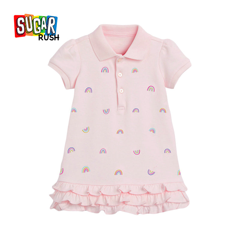Girls Pink Conversational Printed T-shirt Dress