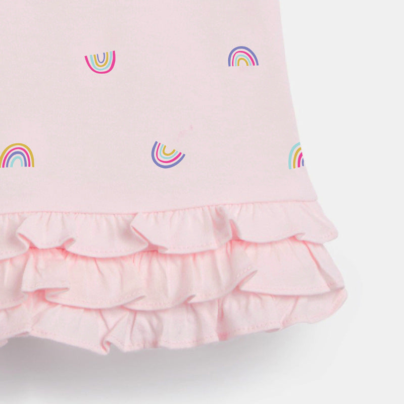Girls Pink Conversational Printed T-shirt Dress