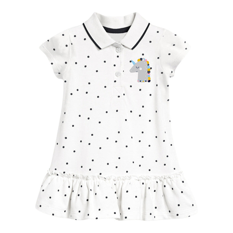 Girls White Polka Dots Printed Cotton A-Line Knee Length Dress