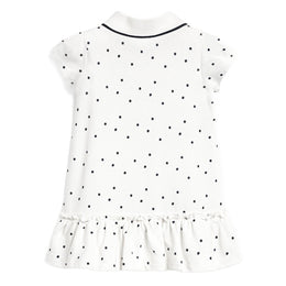 Girls White Polka Dots Printed Cotton A-Line Knee Length Dress