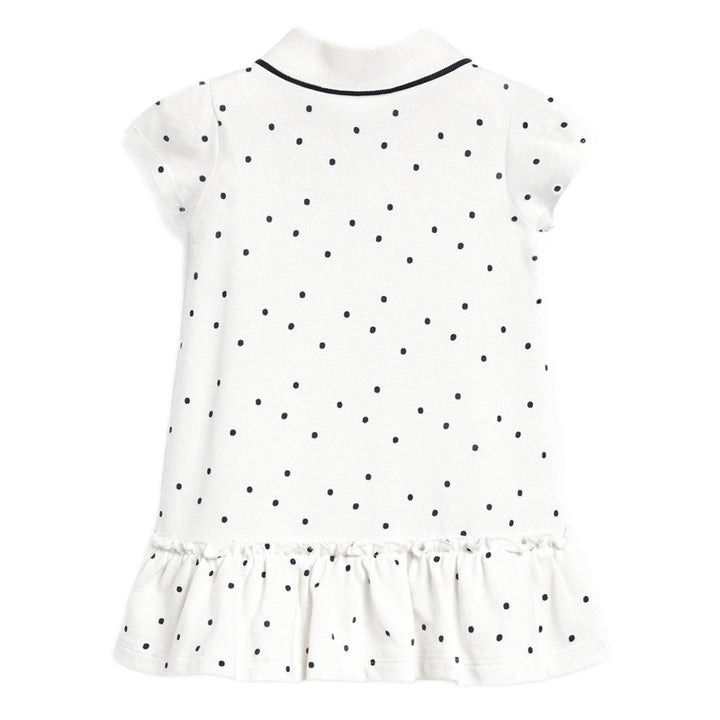 Girls White Polka Dots Printed Cotton A-Line Knee Length Dress
