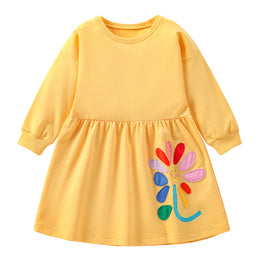 Girls Yellow Floral Cotton T-shirt Dress