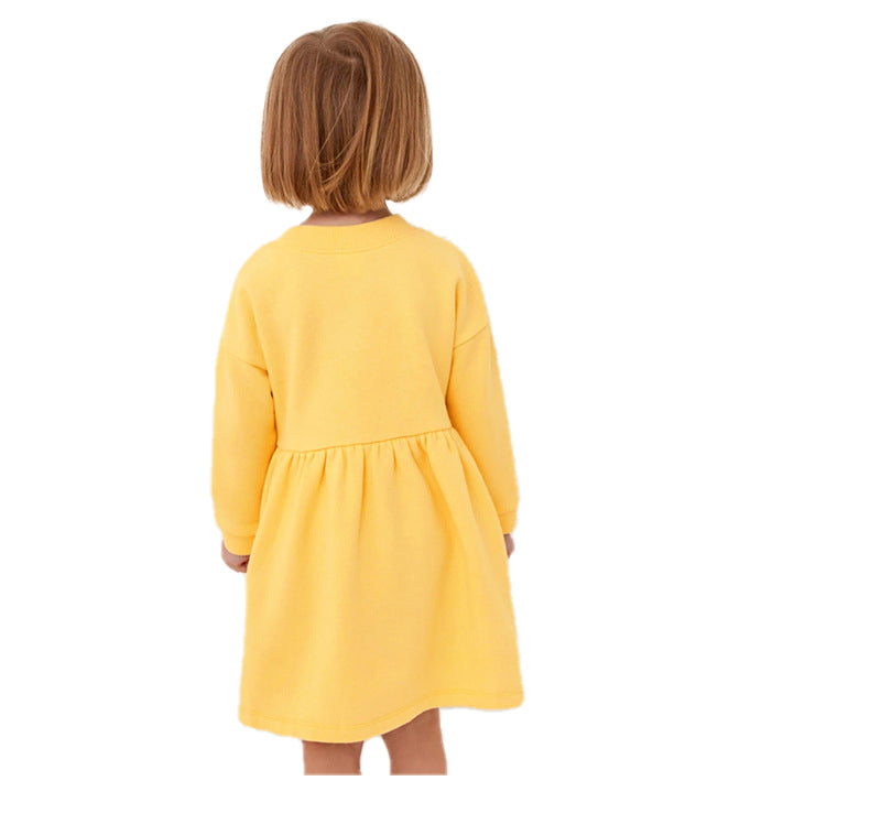 Girls Yellow Floral Cotton T-shirt Dress