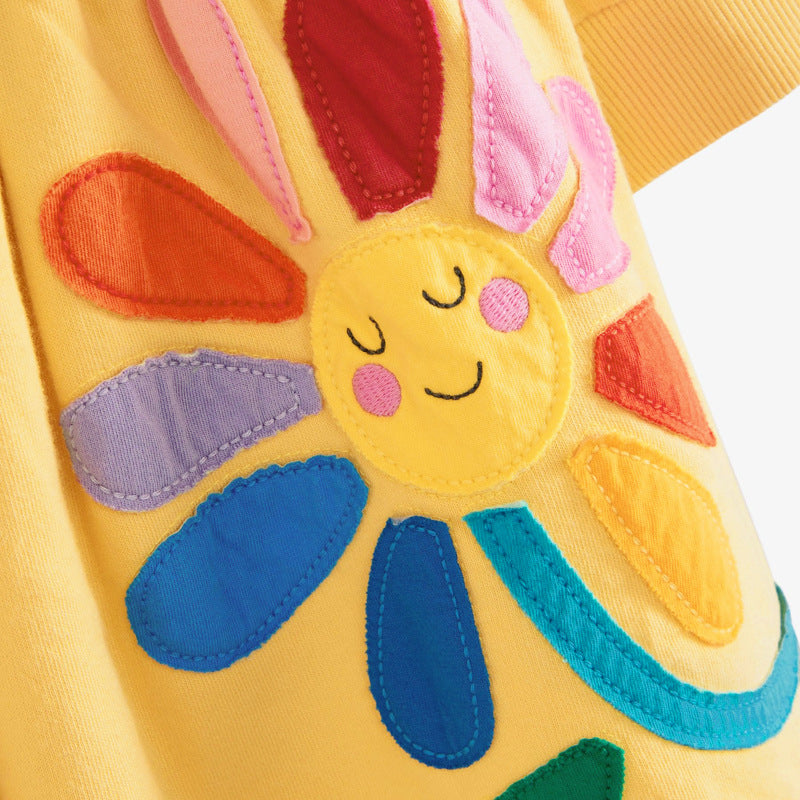 Girls Yellow Floral Cotton T-shirt Dress