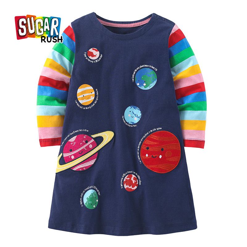 Girls Navy Blue Conversational Printed A-Line Longline Top