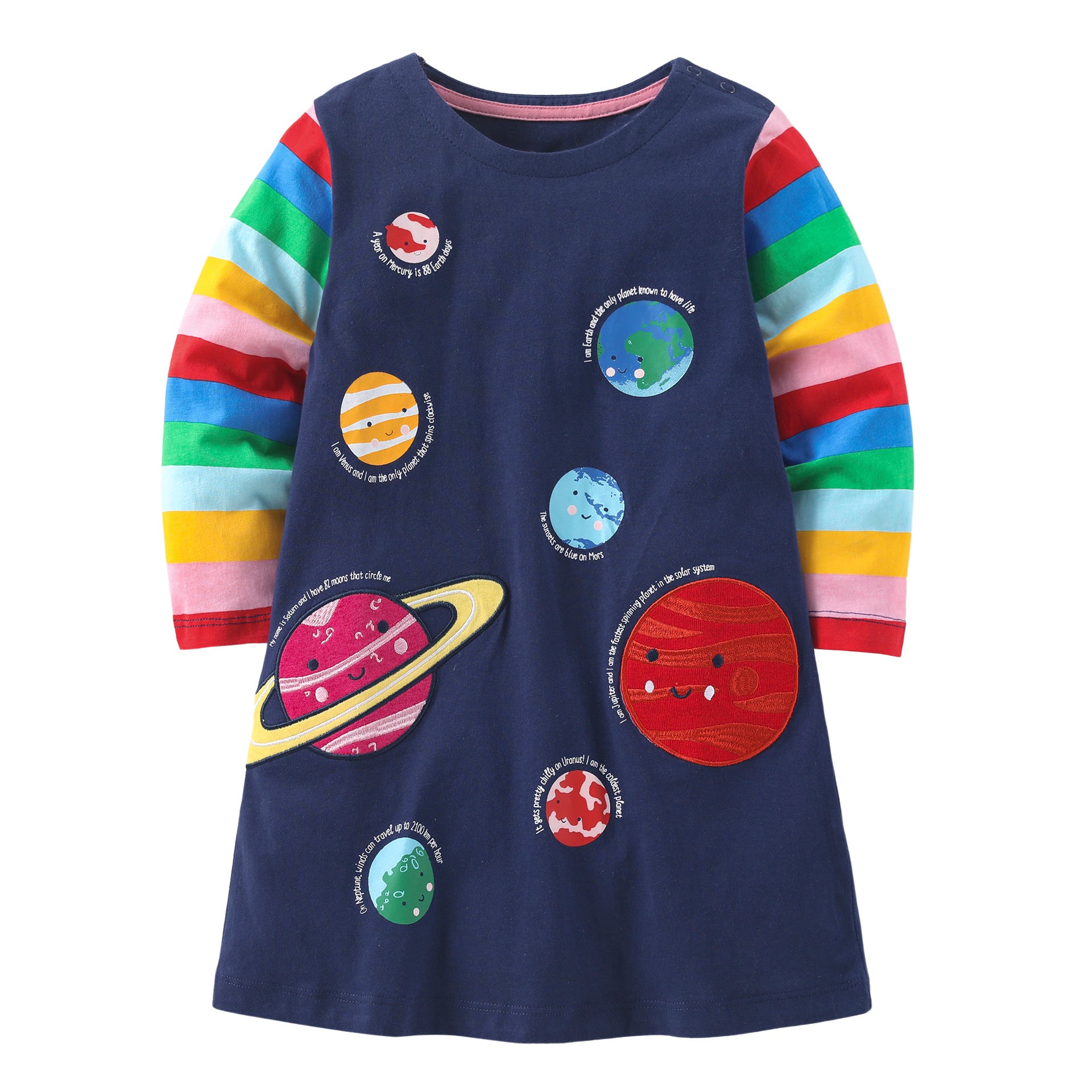 Girls Navy Blue Conversational Printed A-Line Longline Top
