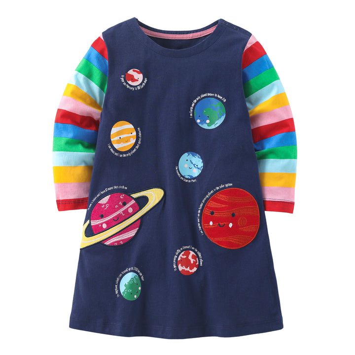 Girls Navy Blue Conversational Printed A-Line Longline Top