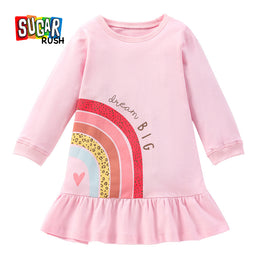 Pink Graphic Print Layered Cotton A-Line Mini Dress