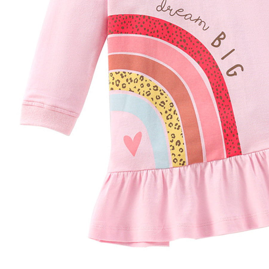 Pink Graphic Print Layered Cotton A-Line Mini Dress