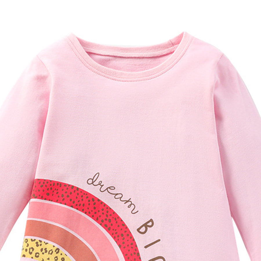 Pink Graphic Print Layered Cotton A-Line Mini Dress
