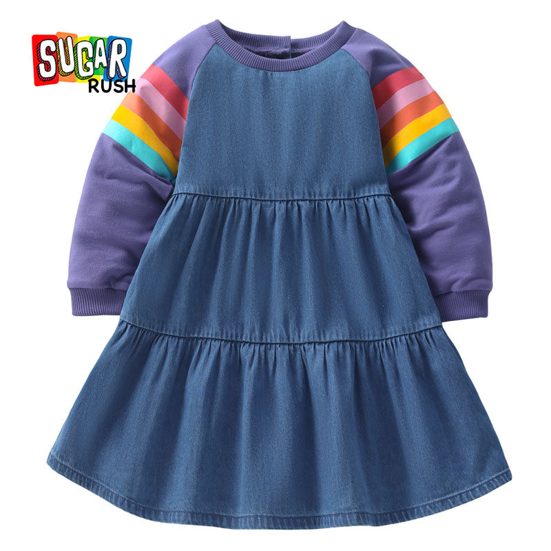 Girls Navy Blue Cotton A-Line Dress