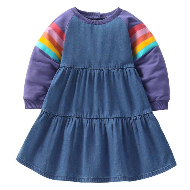 Girls Navy Blue Cotton A-Line Dress