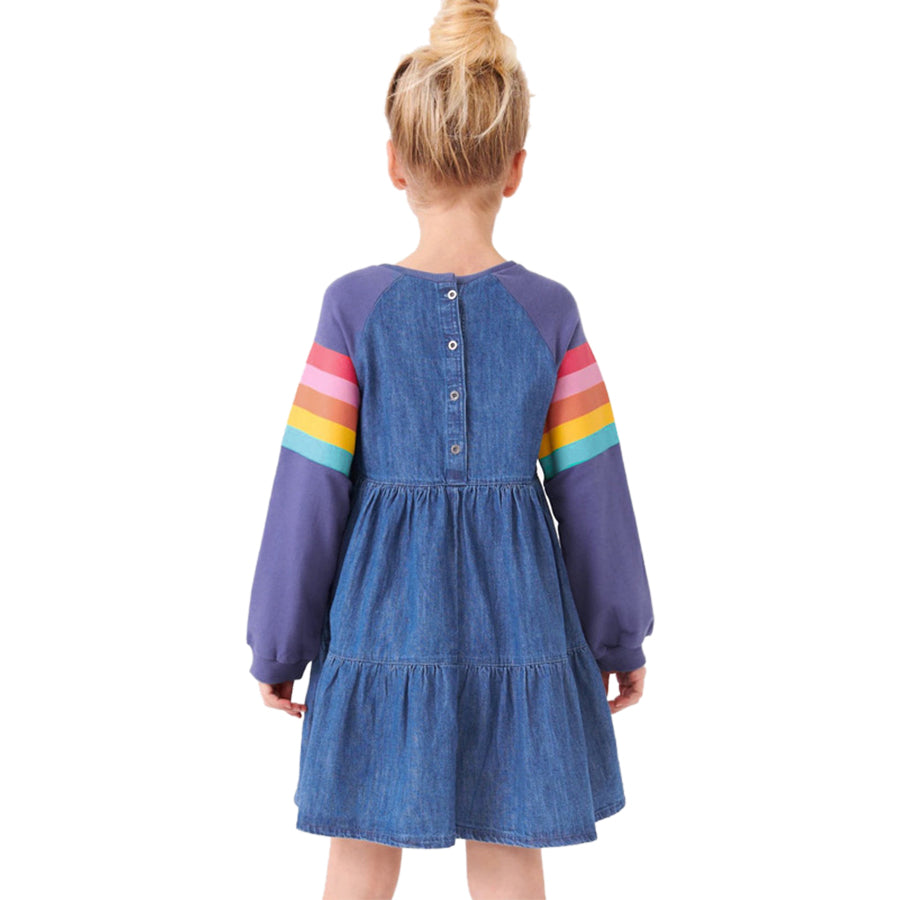 Girls Navy Blue Cotton A-Line Dress