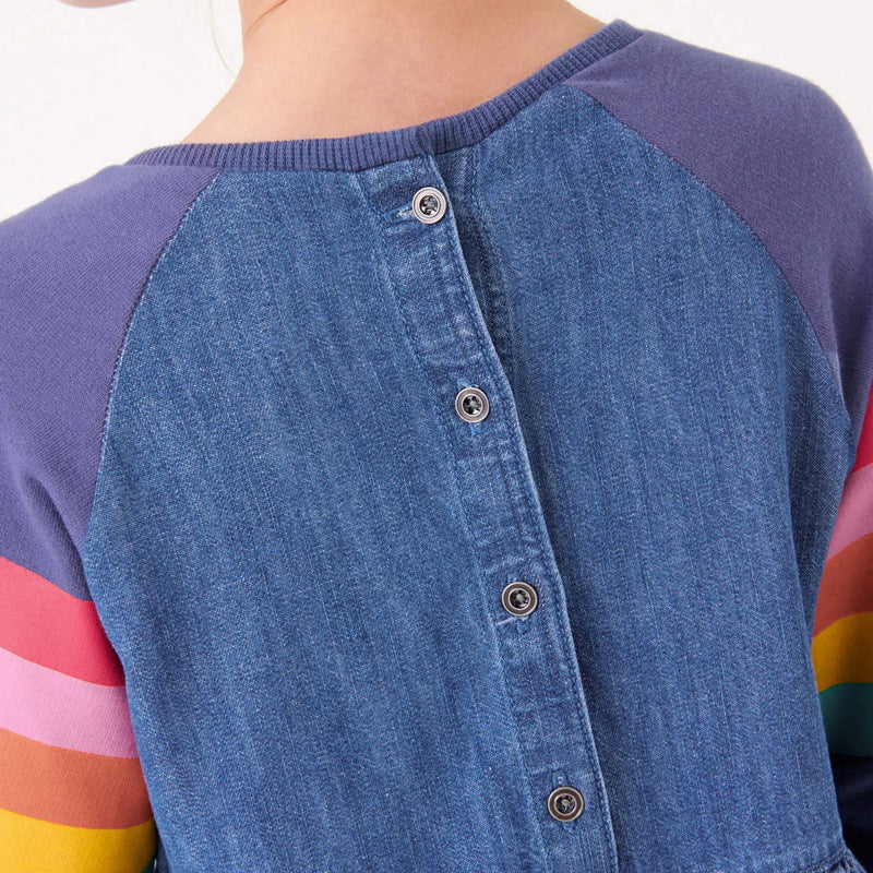 Girls Navy Blue Cotton A-Line Dress