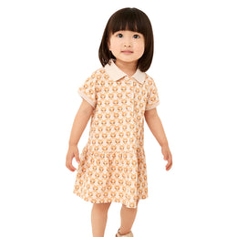 Girls Orange Graphic Printed Cotton A-Line Dress